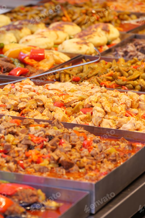Preview: Delicious food display at a local market in the afternoon
