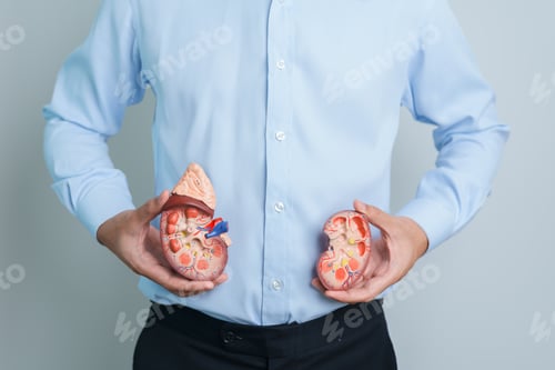 Preview: Man holding Anatomical human kidney Adrenal gland model.