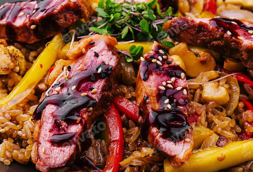 Preview: Chinese fried rice with beef close up