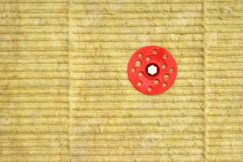 Preview: Green mineral wool with dowels with red plastic caps