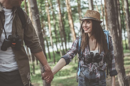 Preview: Delightful Movement. Happy Boyfriend And Girlfriend Tourists Are Wayfaring With Backpacks In