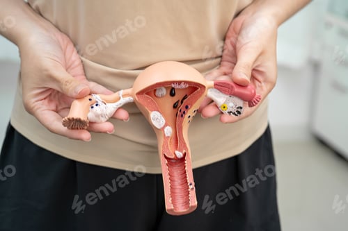 Preview: Uterus, Asian, woman holding human anatomy model.