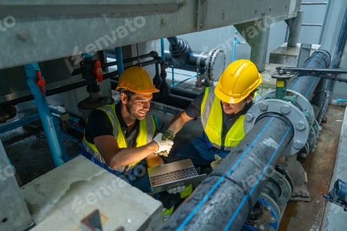 Preview: High veiw of engineer or technician worker check valve system of factory building