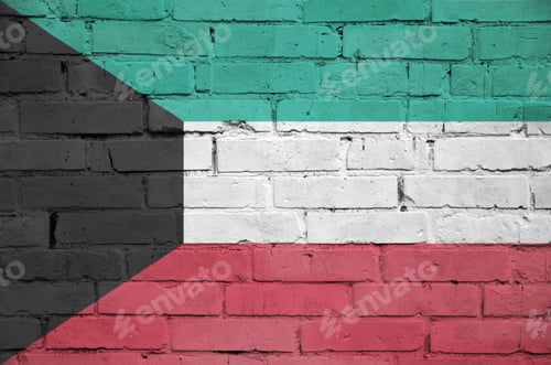 Preview: Kuwait flag is painted onto an old brick wall