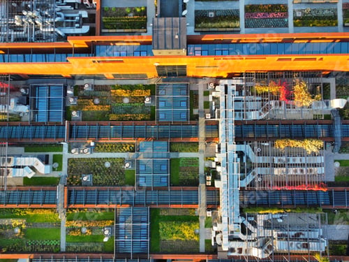 Preview: Drone shot of a roof of a skyscraper