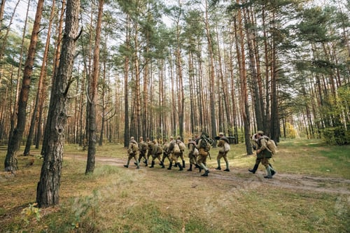 Preview: Group Of Re-enactors Dressed As Soviet Russian Red Army Infantry