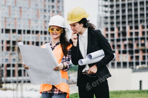 Preview: Creative construction workers planing future outdoors