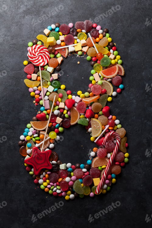 Preview: Number eight made from candies