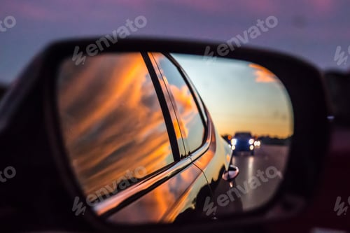 Preview: Very pretty sunset in my side view mirror!