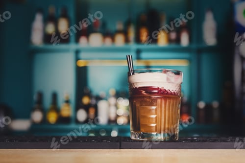 Preview: Creative cocktail in night club bar background