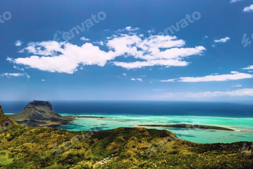Preview: Aerial view of Le Morne Brabant mountain which is in the World Heritage list of the UNESCO