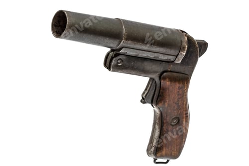 Preview: Old signal pistol, flare gun, isolated on white background