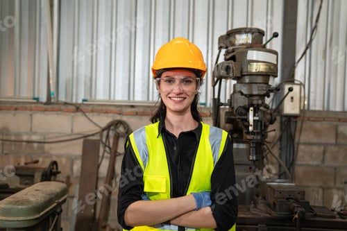 Preview: Portrait of female automation engineer standing and looking camera.