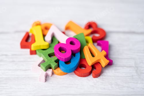 Preview: Math number colorful on wooden background, Education study mathematics learning teach concept.