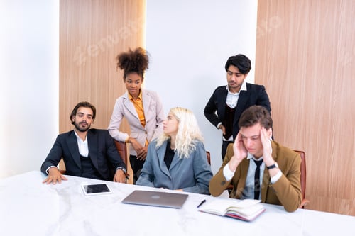 Preview: Employee on job corporate Business colleagues around the table making strong business team