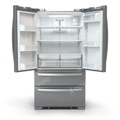 Preview: Empty Modern Refrigerator Appliance with Open Doors