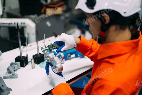 Preview: Professional engineer checking and repairing parts of automatic robotic arm