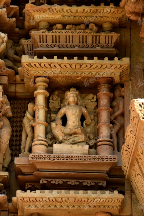 Preview: Stone carving sculptures on Khajuraho Temple, a UNESCO world Heritage site, India.