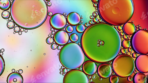 Preview: Abstract Colorful Food Oil Drops Bubbles and spheres Flowing on Water Surface