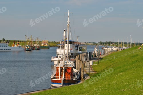 Preview: Peaceful view of fishing boats moored on the port