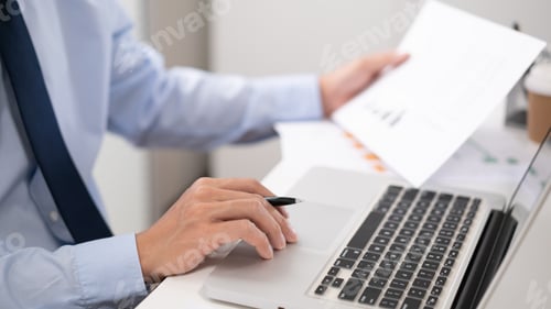 Preview: Business man working by using laptop computer Hands typing