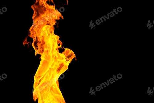 Preview: Close up of yellow flames and copy space on black background