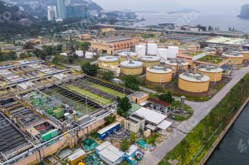 Preview: Sha Tin, Hong Kong 17 March 2019: Top view of Hong Kong Sewage treatment plant