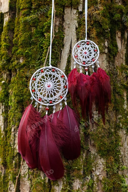 Preview: Handmade dream catcher with feathers threads and beads rope hanging