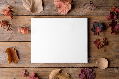 Vista previa: Autumn blank canvas mockup for artwork, poster frame, holidays creativity layout, canvas template