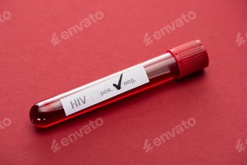 Preview: negative hiv blood sample test on red background