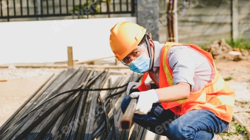 Preview: Engineer contractor man work safety industry project, check to investigate the size and quality