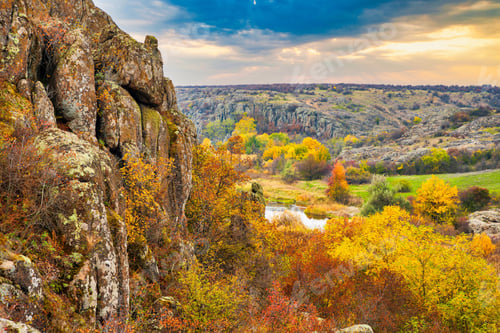 Preview: Aktovsky Canyon in Ukraine surrounded large stone boulders