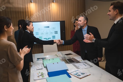 Preview: Successful entrepreneurs and business people group achieving goals, happy corporate team meeting