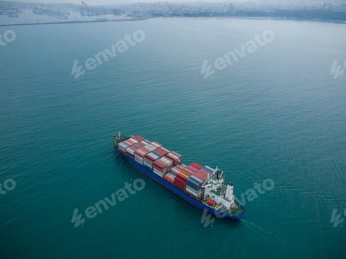 Preview: Aerial view of cargo container ship in the sea