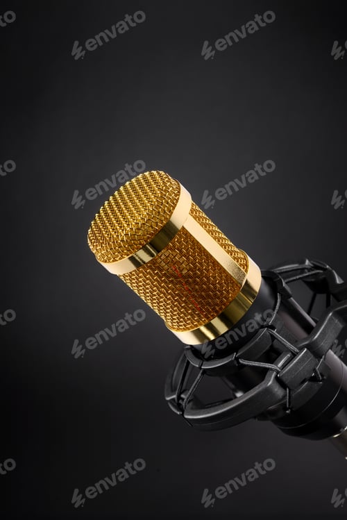Preview: Gold studio microphone on black