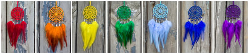 Preview: Collage of Handmade dream catcher with feathers threads and beads rope hanging