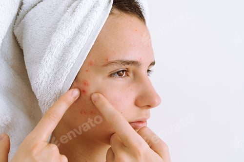 Preview: Portrait young teenage girl with problem skin