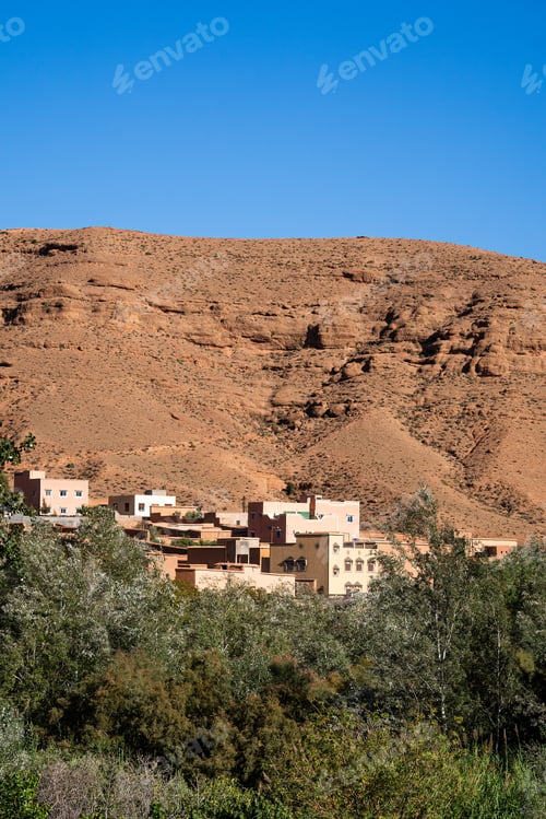 Preview: Nature, rocks, houses and mountains in Dades Gorge Morocco during sunset