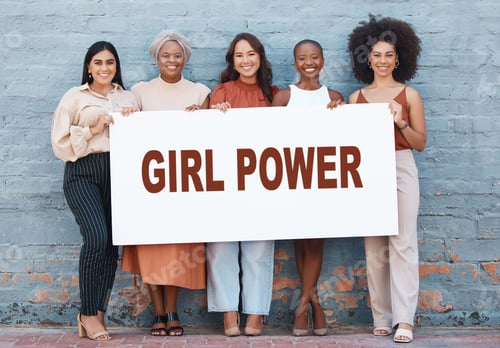 Preview: Empowered Women Standing Together Holding Girl Power Sign