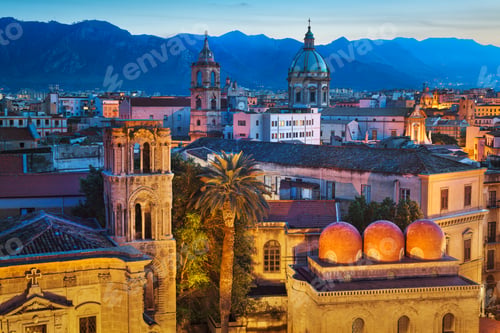 Preview: Palermo, Italy rooftop skyline view with the Church of San Cataldo