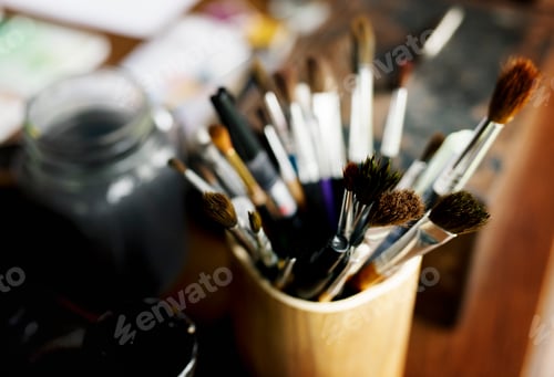 Preview: Closeup of brushes artist tools
