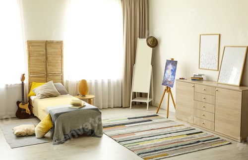 Preview: Stylish modern room interior with comfortable bed