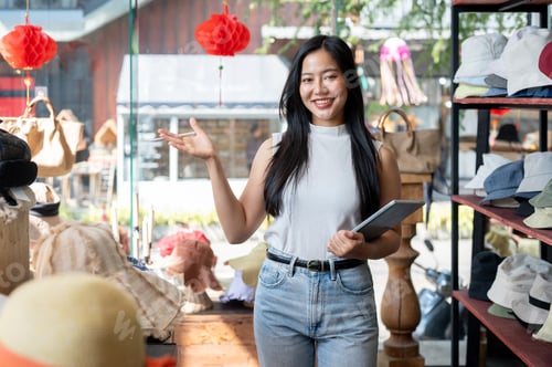 Smiling Woman Works in Small Business Boutique