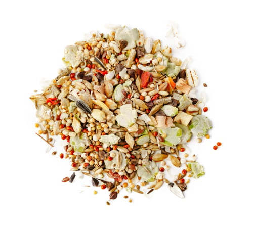 Preview: A colorful blend of bird seeds and grains displayed on a white background