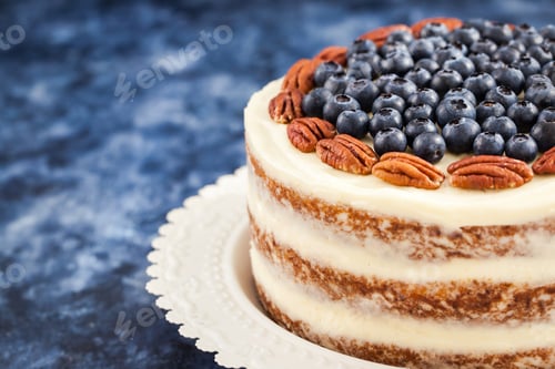 Preview: Delicious Cake Topped with Blueberries and Pecans