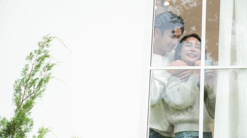 Preview: Young Asian Couple Enjoys Warm Coffee Together in Winter While Focusing on Wellness and Longevity