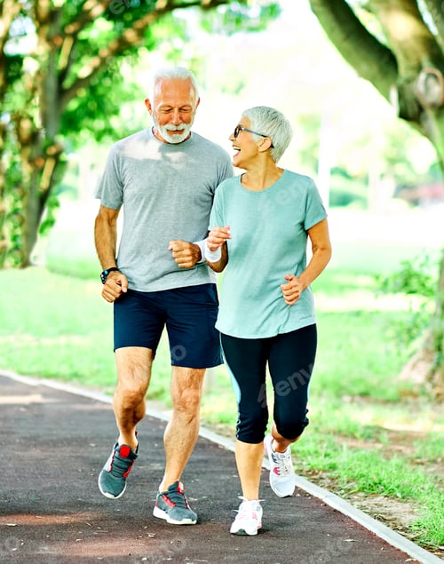 Preview: outdoor senior fitness woman man lifestyle active sport exercise healthy fit runner running jogging