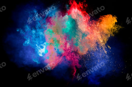 Preview: Throw color powder on dark background.Explosion of colored powder isolated on black background.