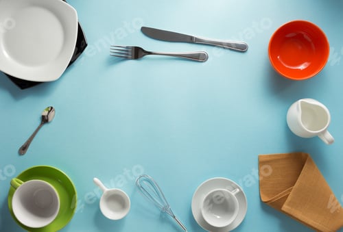 Preview: kitchenware at abstract background