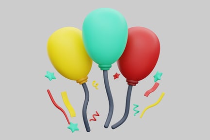 Visualização: Balões coloridos de desenhos animados com confetes